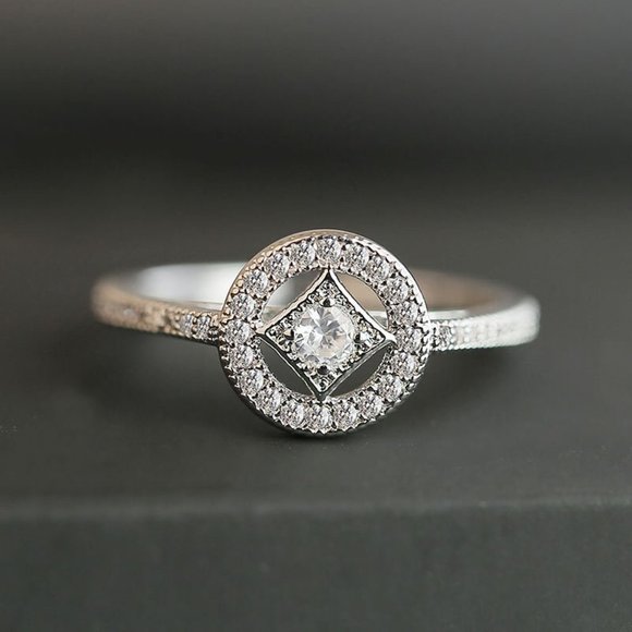 💎 925 Silver Plated Lovely Pave Double Layer Rhombus Ring for Women,VIP088 - Picture 1 of 7